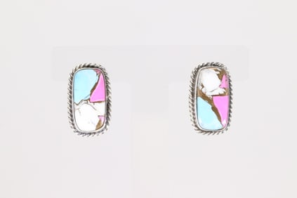 Native America Navajo Sterling Silver Cotton Candy Post Earring's By Chassity Belone.