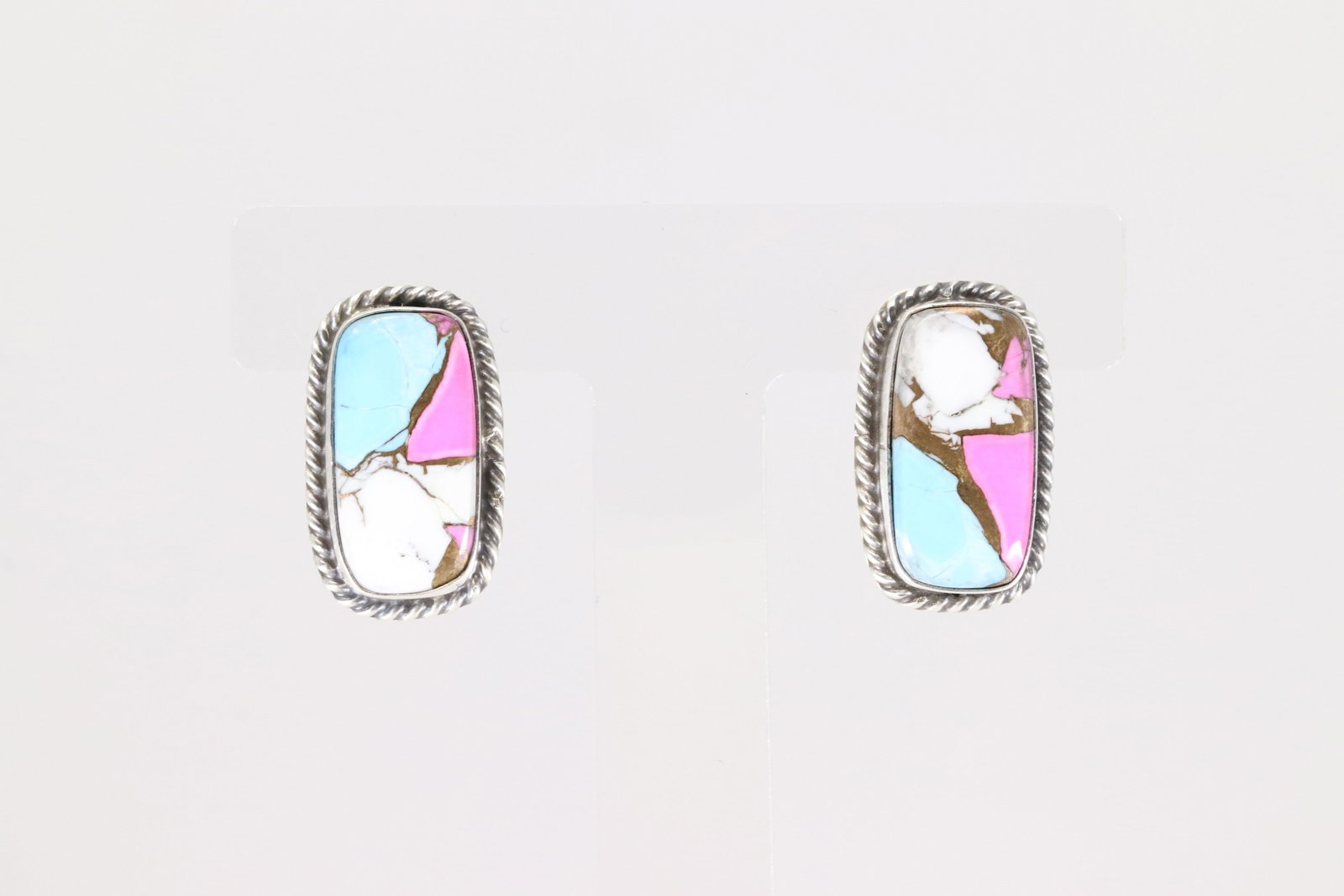 Native America Navajo Sterling Silver Cotton Candy Post Earring's By Chassity Belone.: This is a Native America Navajo Sterling Silver Cotton Candy Post Earring's By Chassity Belone.
