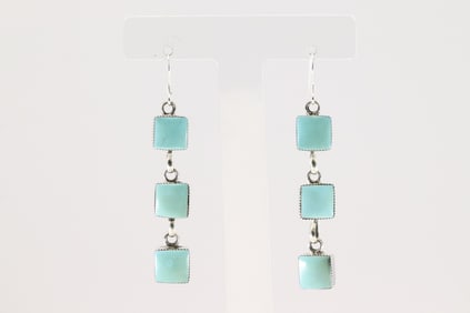 Native America Navajo Sterling Silver Turquoise Dangling Earring's By Marie Bahe.