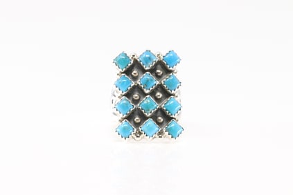 Native America Navajo Sterling Silver 3 Rows / Turquoise Ring By Verley Betone.