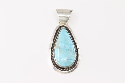 Native America Navajo Sterling Silver Kingman Turquoise Pendent By Agustine Largo.