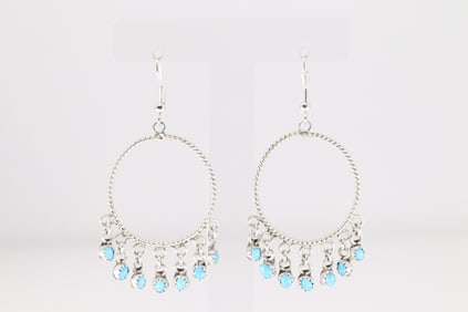 Native America Navajo Sterling Silver Turquoise Dangling Earring's By Syvia Chee.