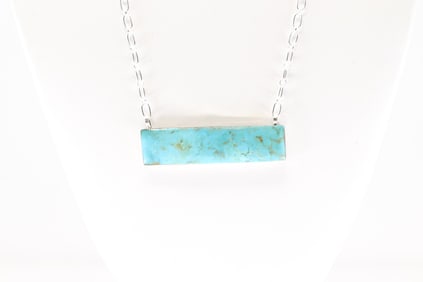 Native America Navajo Sterling Silver Turquoise Necklace By Sheena Jack.