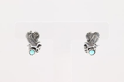 Native America Navajo Sterling Silver Turquoise Eagle Post Earring's By Elaine Shirley.