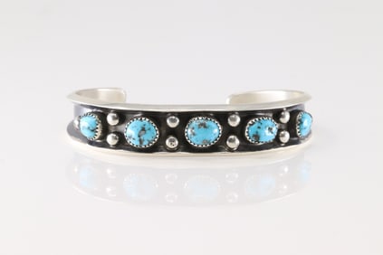 Native America Navajo Sterling Silver Kingman Turquoise Bracelet Cuff By Paul Largo.