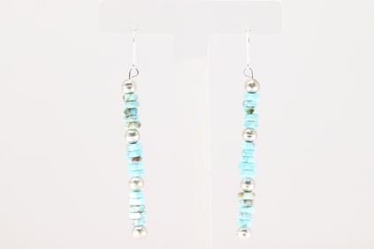 Native America Navajo Sterling Silver Turquoise / Pearl Beaded Dangling Earring's.