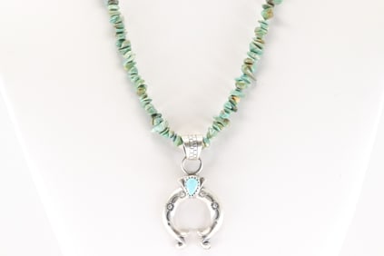Native America Navajo Sterling Silver Turquoise Naja Necklace By Louise Joe.