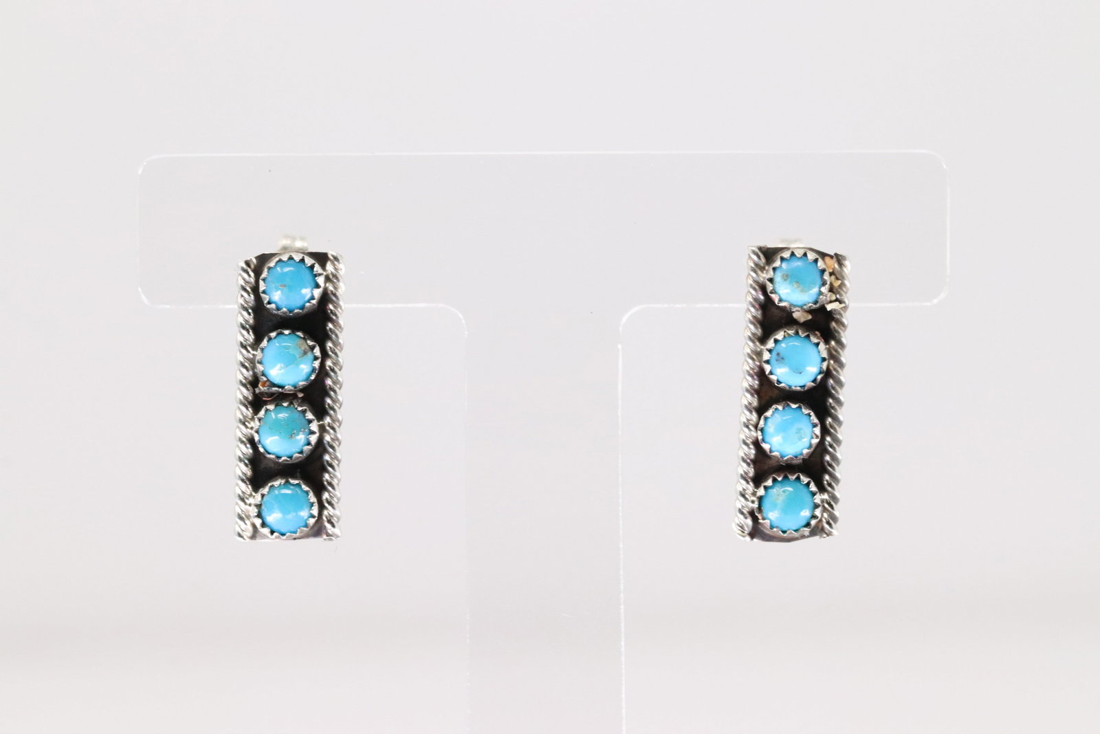 Native American Navajo Sterling Silver Turquoise Post Earring's By Janice Spencer.: This is a Native American Navajo Sterling Silver Turquoise Post Earring's By Janice Spencer.