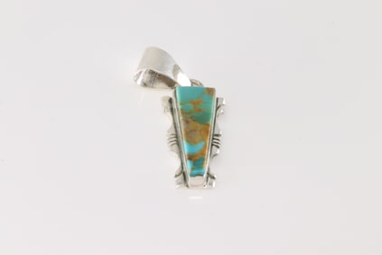 Native America Navajo Sterling Silver Kingman Turquoise Pendant By S.F.