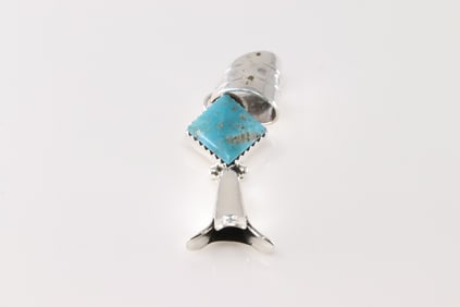 Native America Navajo Sterling Silver Turquoise Pendant By Sonyei Coho.