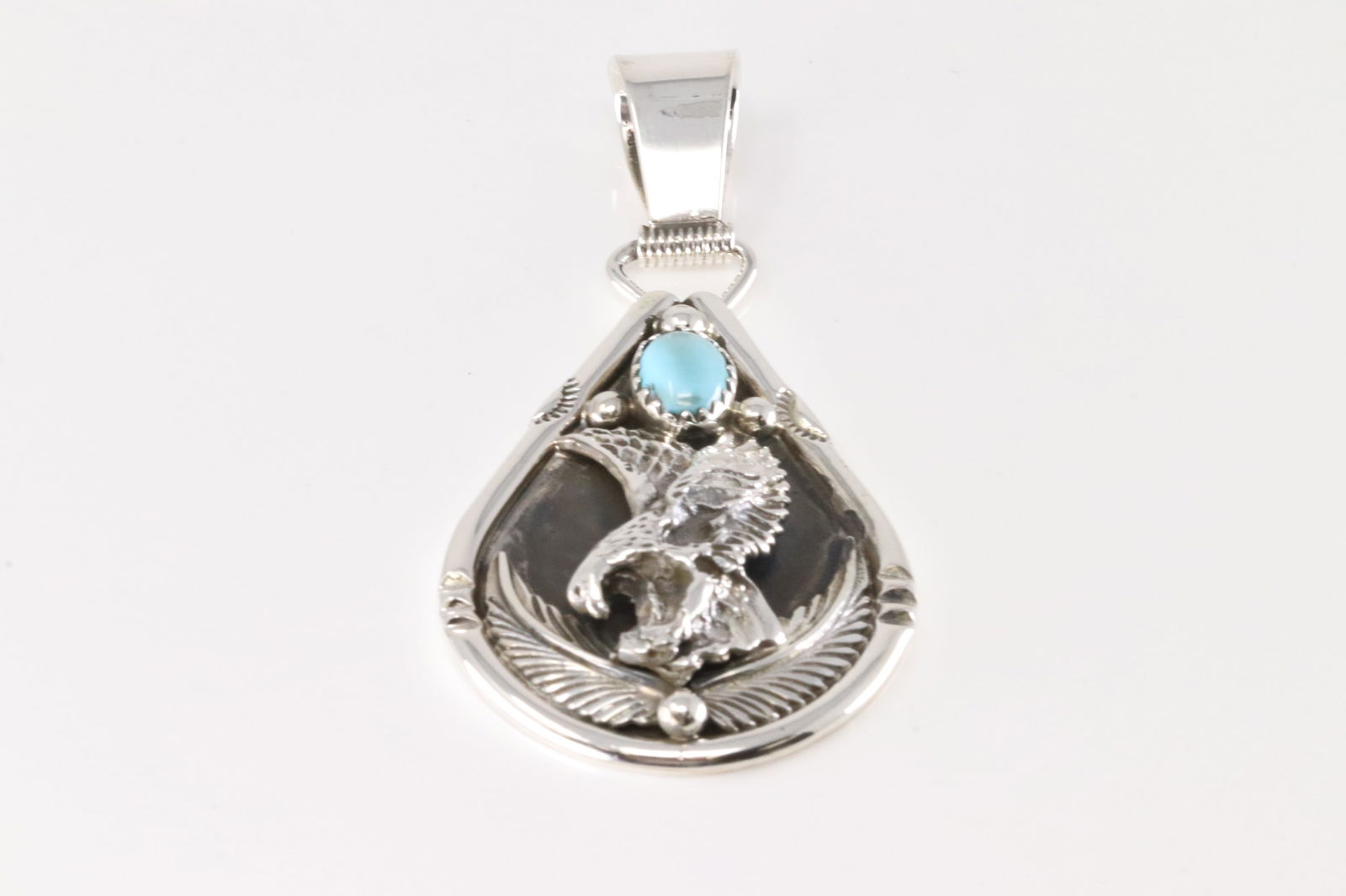 Native America Navajo Sterling Silver Turquoise Eagle Pendant By Darrell Morgan. (1 of 3)