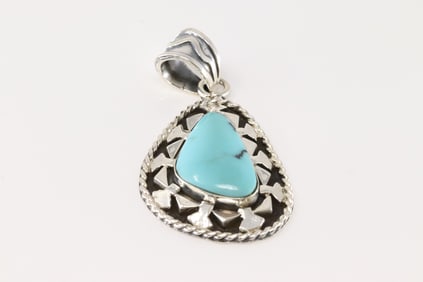 Native America Navajo Sterling Silver Turquoise Pendent By Charlene Yazzie.
