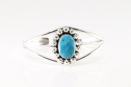 Native America Navajo Sterling Silver Turquoise Bracelet Cuff By Gregg Yazzie.