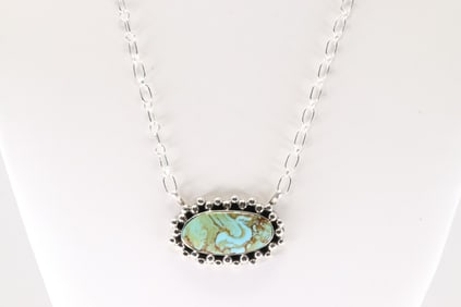 Native America Navajo Sterling Silver Turquoise Necklace By Gregg Yazzie.