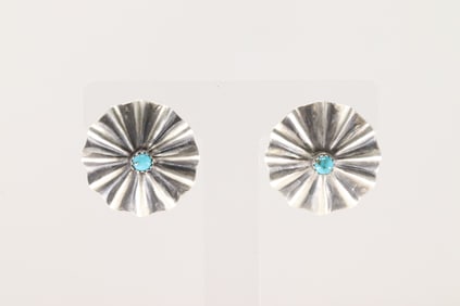 Native America Navajo Sterling Silver Turquoise Post Earring's By Arlene Soce.
