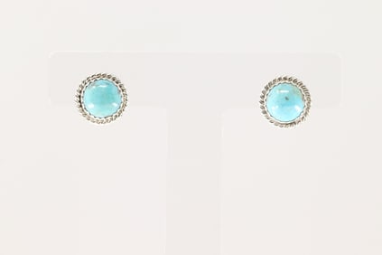 Native America Navajo Sterling Silver Kingman Turquoise Post Earring's By Esther White.