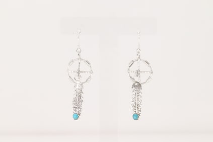 Native America Navajo Sterling Silver Turquoise Dangling Earring's By Sharon McCarthy.
