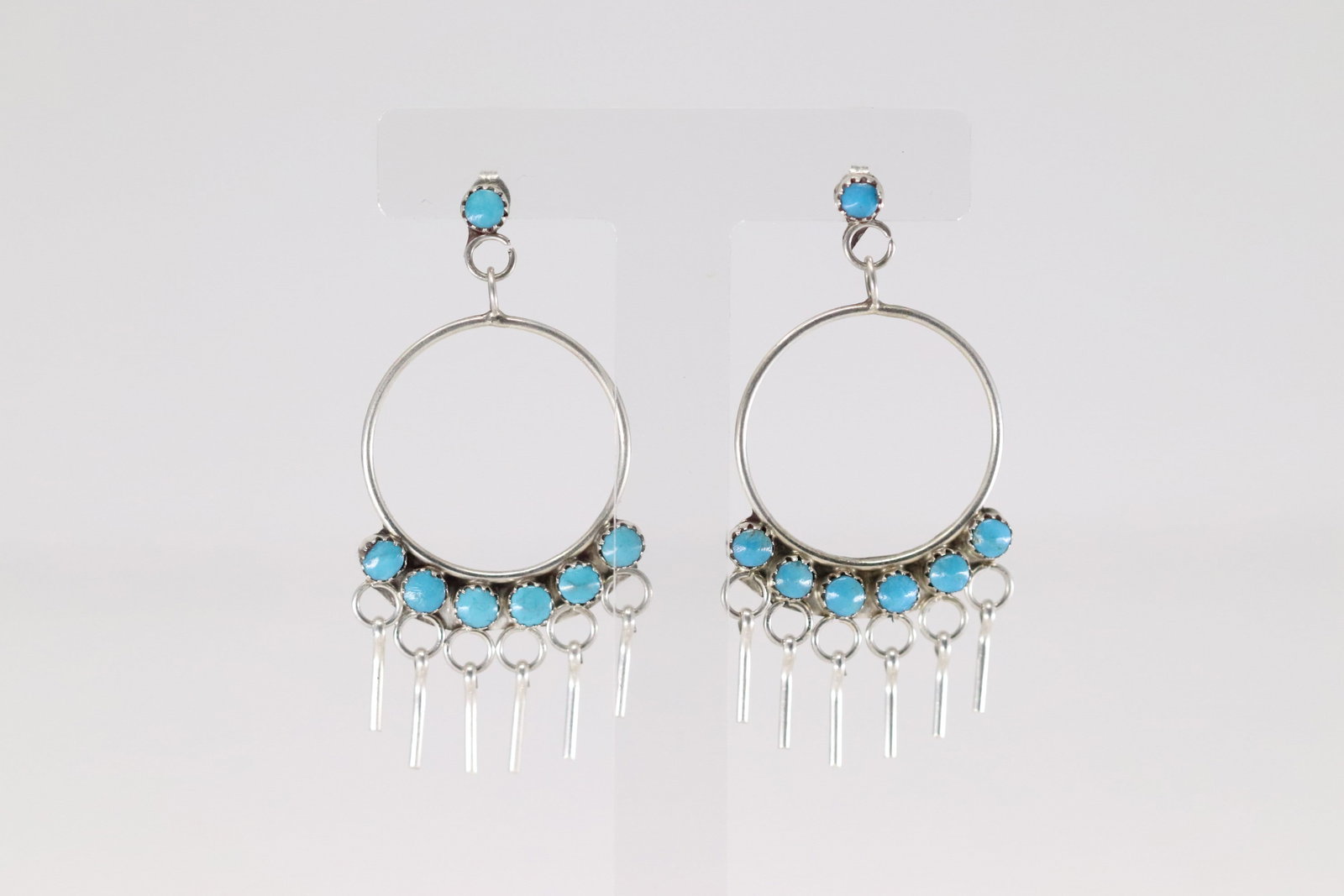 Native America Zuni Sterling Silver Kingman Turquoise Post / Dangling Earring's.: This is a Native America Zuni Sterling Silver Kingman Turquoise Post / Dangling Earring's.