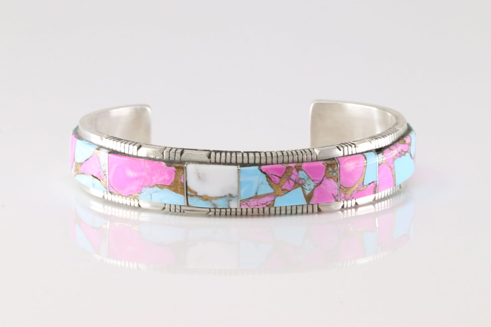 Native America Navajo Sterling Silver Cotton Candy Inlay Bracelet Cuff By Steve Francisco. (1 of 4)