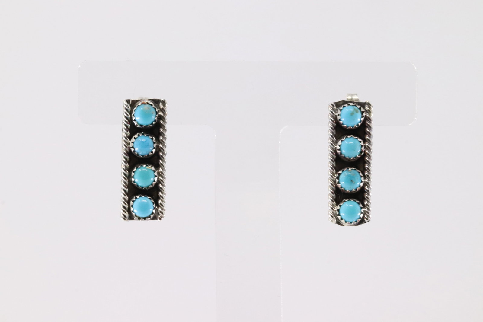Native America Navajo Sterling Silver Turquoise Post Earring's By Janice Spencer.: This is a Native America Navajo Sterling Silver Turquoise Post Earring's By Janice Spencer.