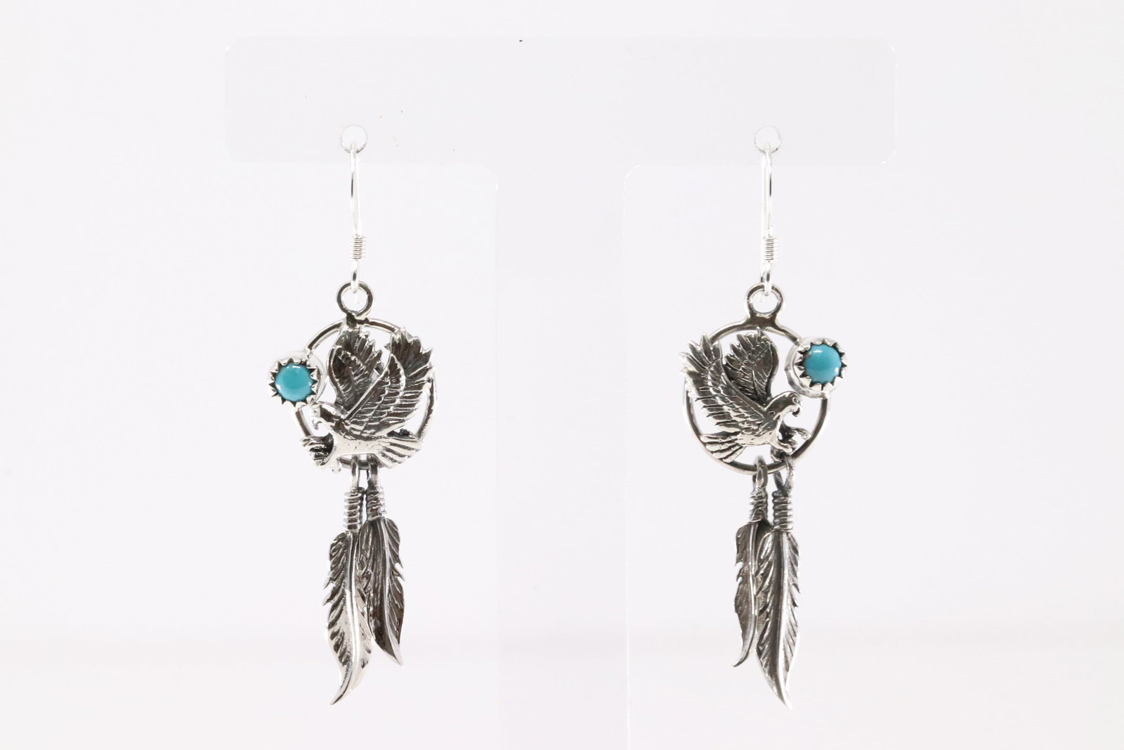 Native America Navajo Sterling Silver Turquoise Eagle Dangling Earring's By Rosie Chee.: This is a Native America Navajo Sterling Silver Turquoise Eagle Dangling Earring's By Rosie Chee.