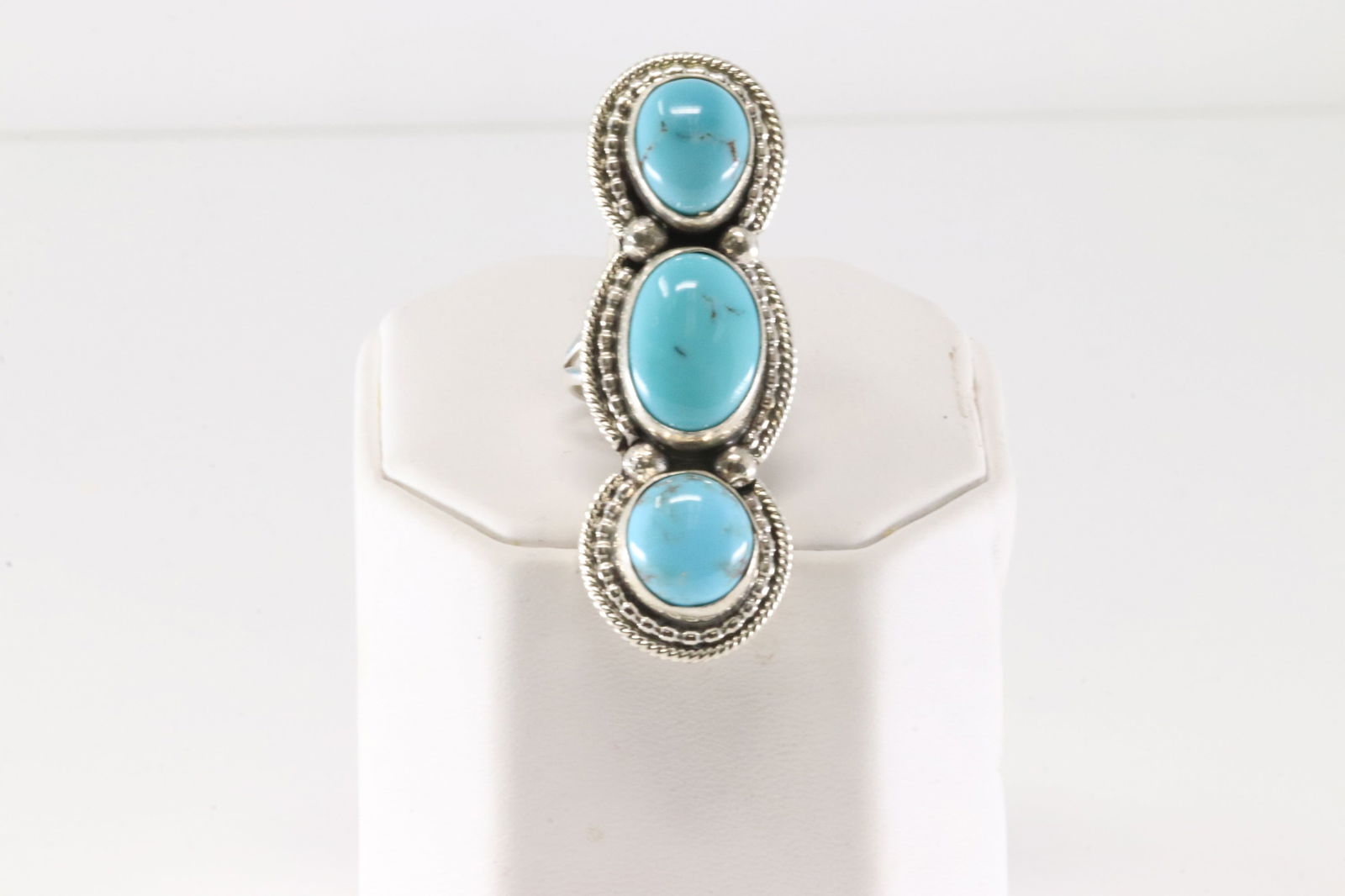 Native America Navajo Sterling Silver Kingman Turquoise Ring 3 Stone By S. (1 of 4)