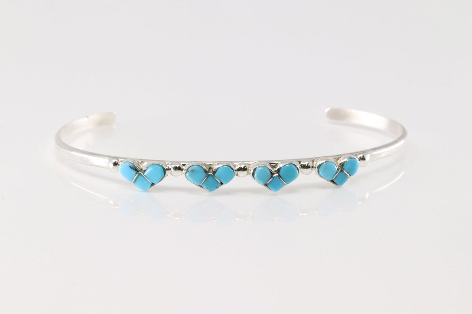 Native America Navajo Sterling Silver Turquoise Heart Bracelet Cuff By Karla Chavez.: This is a Native America Navajo Sterling Silver Turquoise Heart Bracelet Cuff By Karla Chavez.