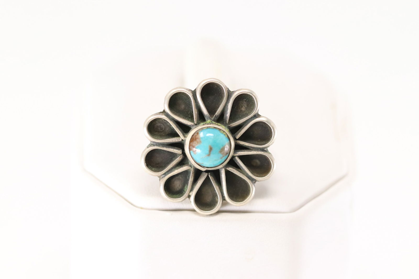 Native America Navajo Sterling Silver Turquoise Flower Ring By Geraldine James. (1 of 4)