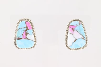 Native America Navajo Sterling Silver Cotton Candy Post Earring's By Gabi Jim.