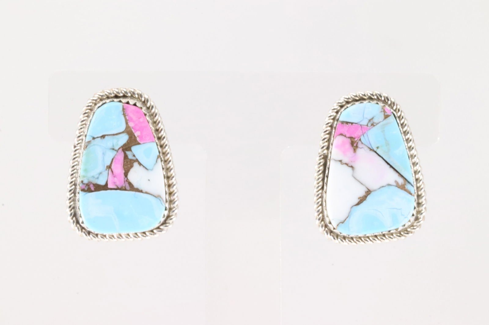 Native America Navajo Sterling Silver Cotton Candy Post Earring's By Gabi Jim.: This is a Native America Navajo Sterling Silver Cotton Candy Post Earring's By Gabi Jim.