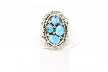 Native America Navajo Sterling Silver Turquoise Ring By Harold Becenti.
