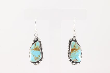 Native America Navajo Sterling Silver Kingman Turquoise Dangling Earring's By Elouise Kee.