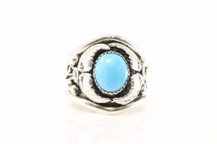 Native America Navajo Sterling Silver Turquoise Ring By Jennifer Cayaditto.