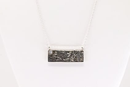 Native America Navajo Sterling Silver White Buffalo Stamped And CaCtus Necklace By Annette Martinez.