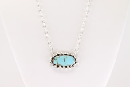 Native America Navajo Sterling Silver Turquoise Necklace By Gregg Yazzie.