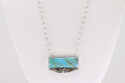 Native America Navajo Sterling Silver Turquoise Necklace By Gregg Yazzie.