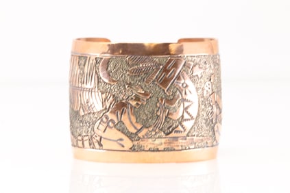 Native America Navajo Copper Storyteller Bracelet Cuff By B.