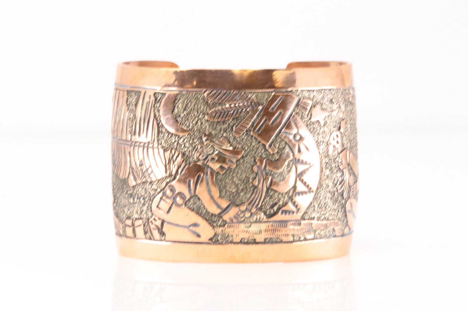 Native America Navajo Copper Storyteller Bracelet Cuff By B. (1 of 4)