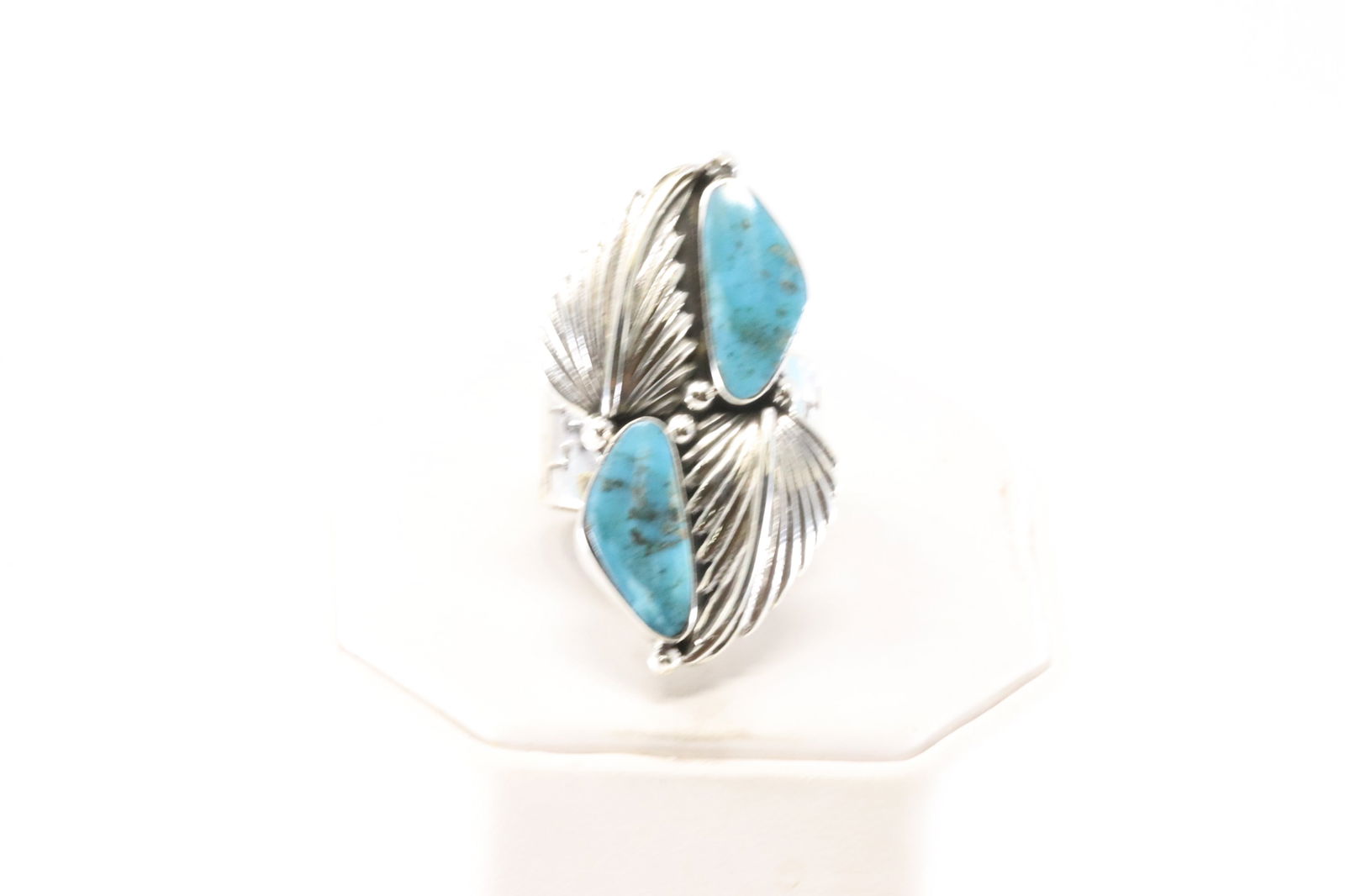 Native America Navajo Sterling Silver Turquoise Ring Leaf By Gregg Yazzie. (1 of 4)