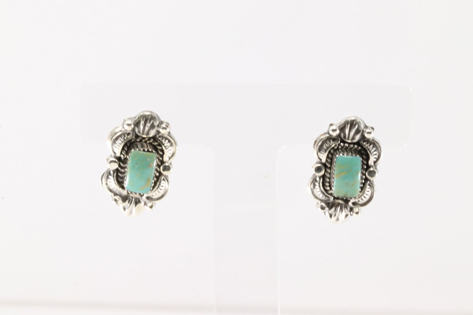 Native America Navajo Sterling Silver Turquoise Post Earring's By Sadie Jim.: This is a Native America Navajo Sterling Silver Turquoise Post Earring's By Sadie Jim.