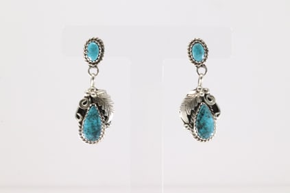 Native America Navajo Sterling Silver Turquoise Post / Dangling Earring's By Annie Spencer.