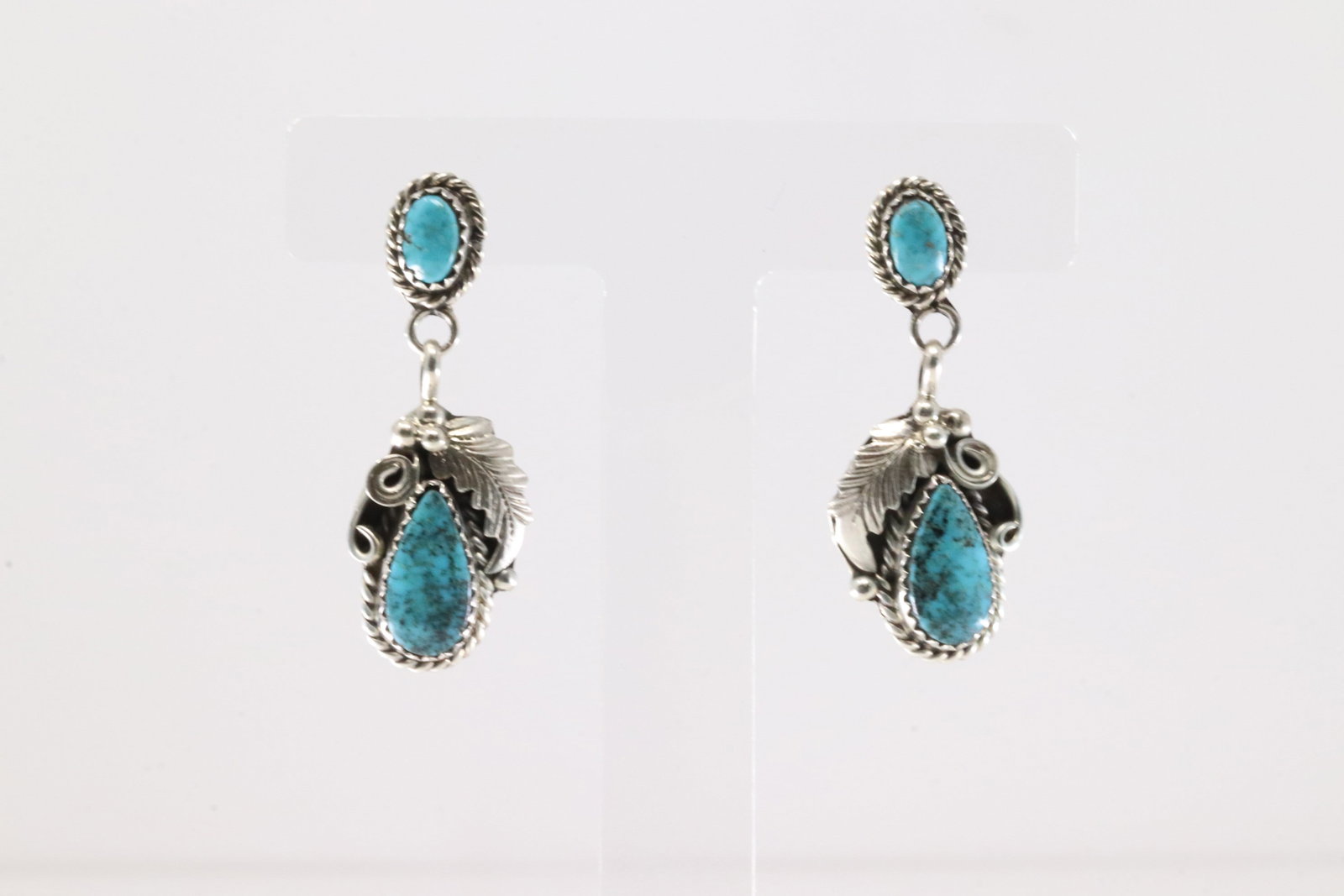 Native America Navajo Sterling Silver Turquoise Post / Dangling Earring's By Annie Spencer.: This is a Native America Navajo Sterling Silver Turquoise Post / Dangling Earring's By Annie Spencer.