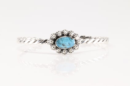 Native America Navajo Sterling Silver Turquoise Bracelet Cuff By Sadie Jim.