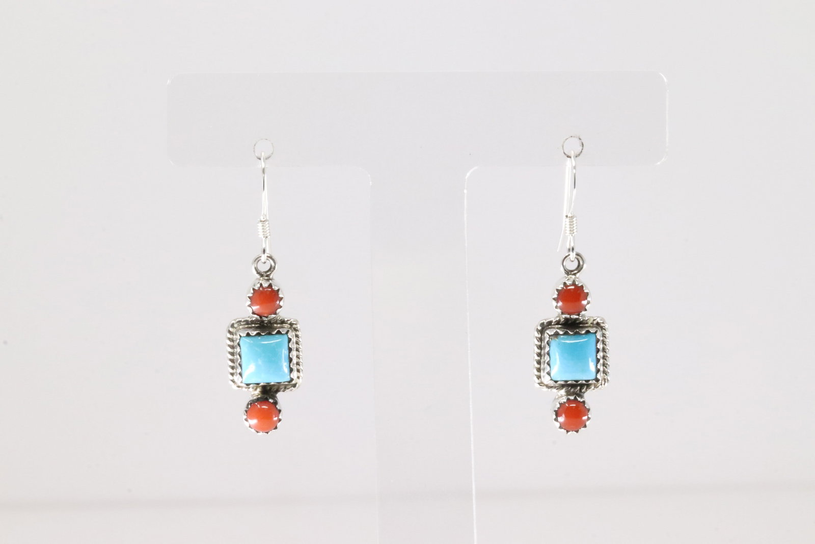 Native American Navajo Sterling Silver Coral & Turquoise Dangling Earring's By Gary Shorty.: This is a Native American Navajo Sterling Silver Coral & Turquoise Dangling Earring's By Gary Shorty.