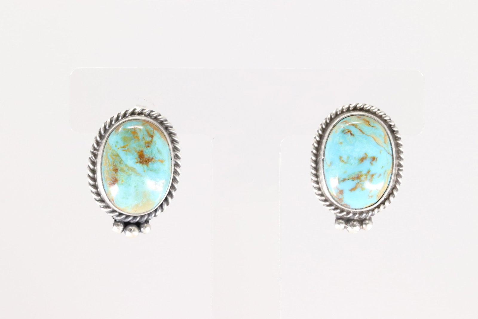 Native America Navajo Sterling Silver Kingman Turquoise Post Earring's By T.: This is a Native America Navajo Sterling Silver Kingman Turquoise Post Earring's By T.