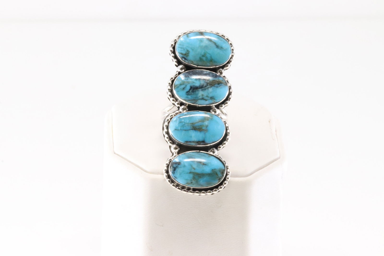 Native America Navajo Sterling Silver Kingman Turquoise Ring 3 Stone By Gilbert Smith. (1 of 4)