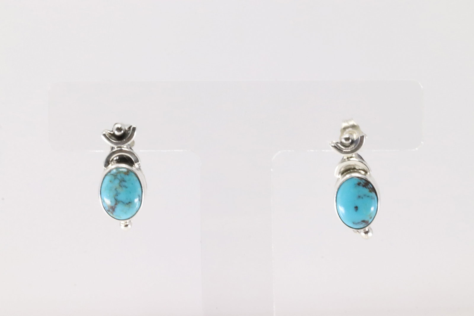 Native America Navajo Sterling Silver Turquoise Post Earring's By Hiram Largo.: This is a Native America Navajo Sterling Silver Turquoise Post Earring's By Hiram Largo.