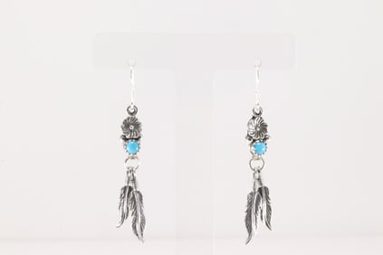 Native America Navajo Sterling Silver Turquoise Dangling Earring's By Sharon McCarthy.