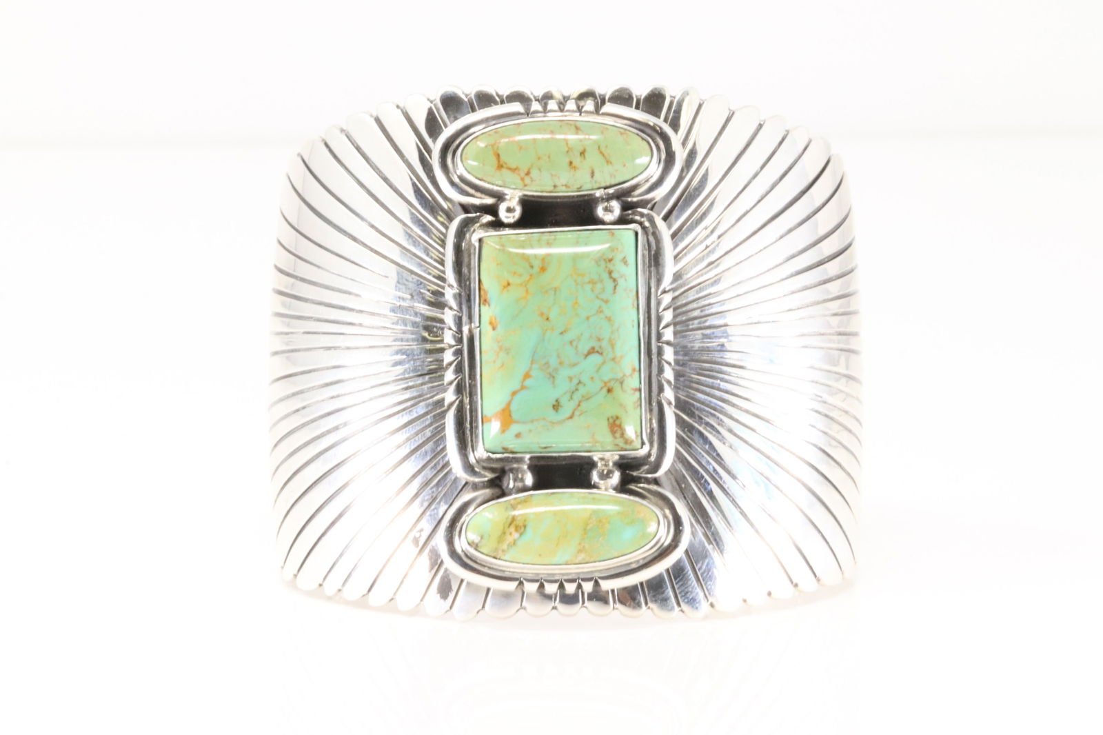 Native America Navajo Sterling Silver Kingman Turquoise Bracelet Cuff By R.B. (1 of 4)
