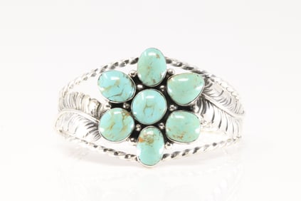 Native America Navajo Sterling Silver Kingman Turquoise Bracelet Cuff By P.A Smith.